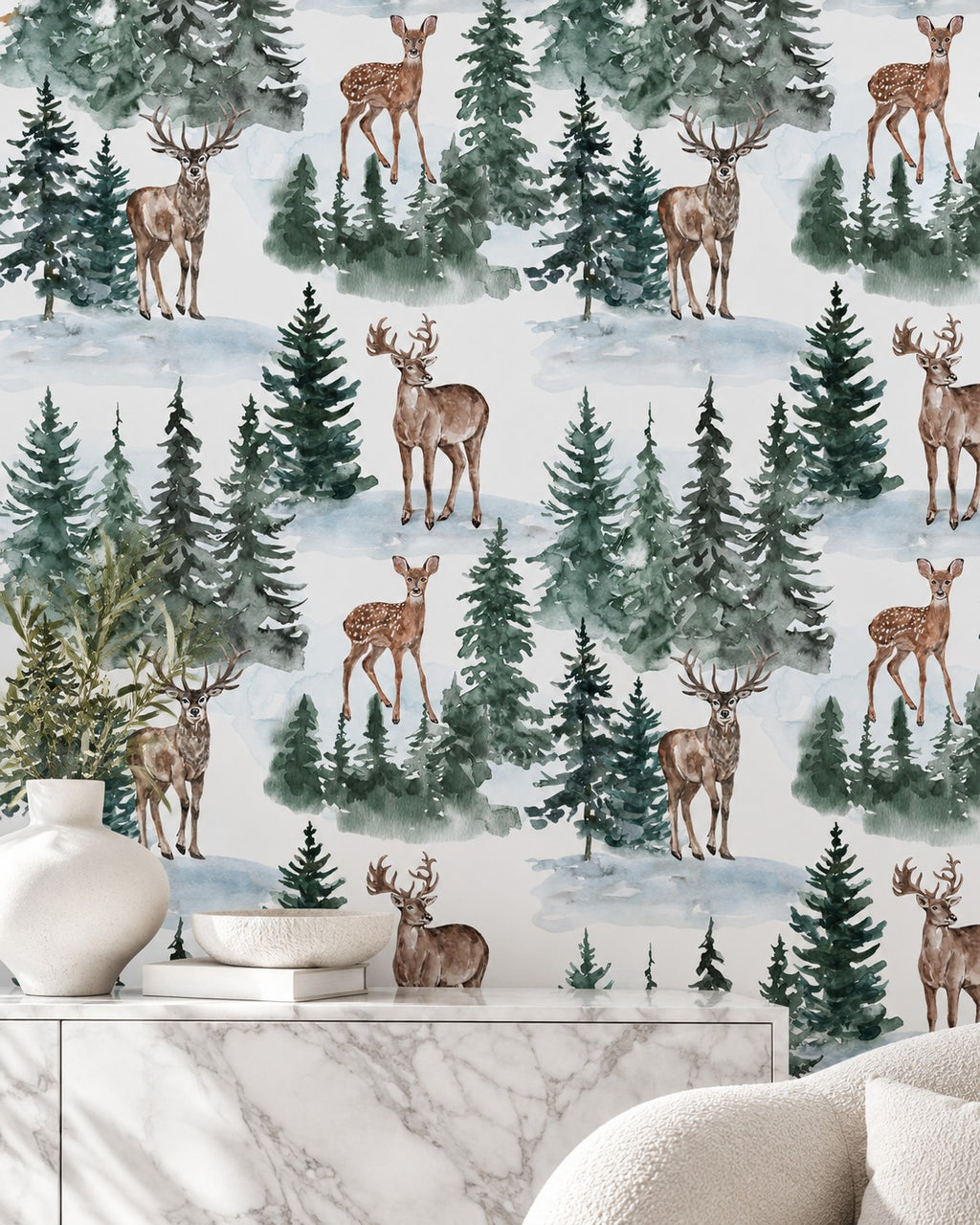 Watercolor Deer Wallpaper room detail