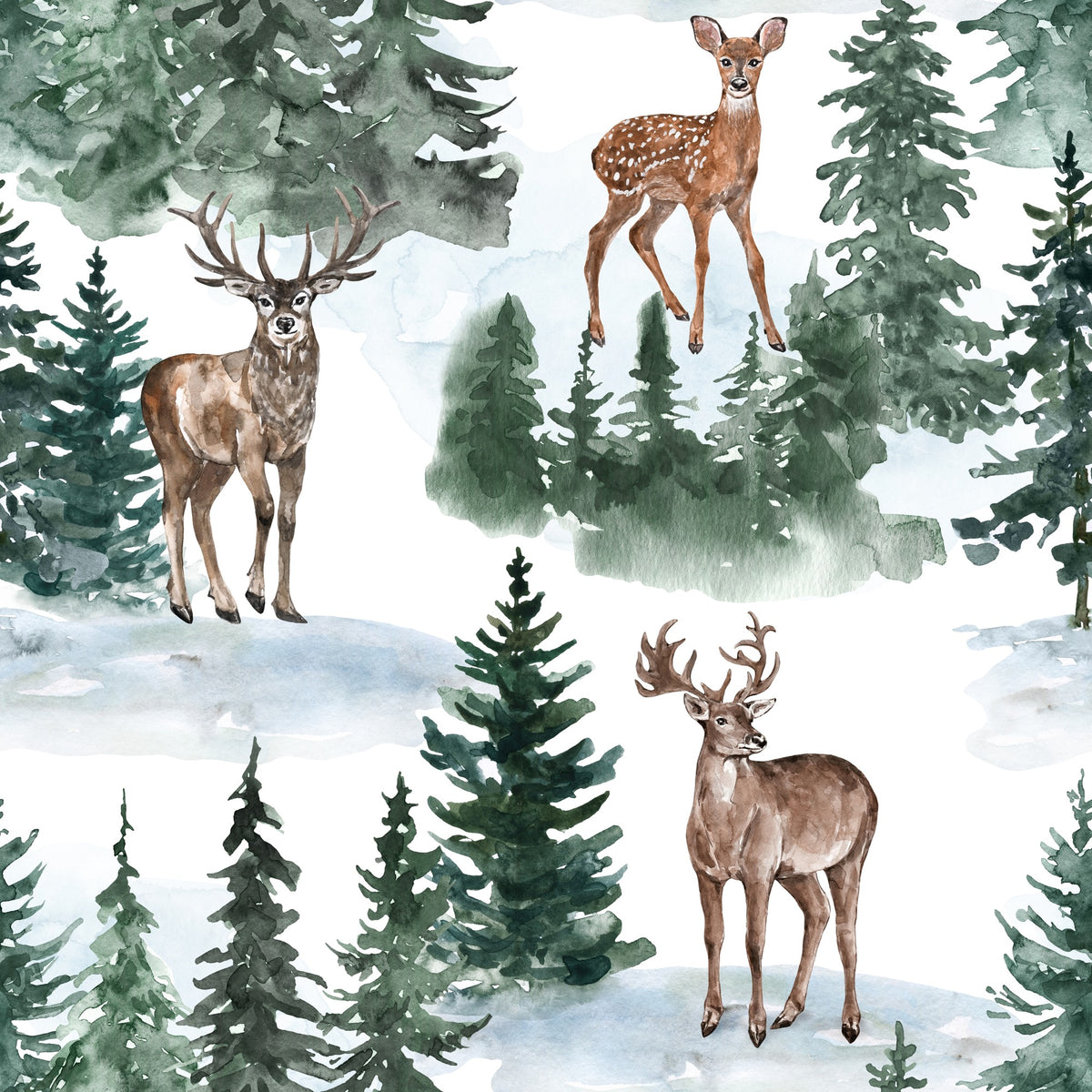 Watercolor Deer Wallpaper flat woodland pattern