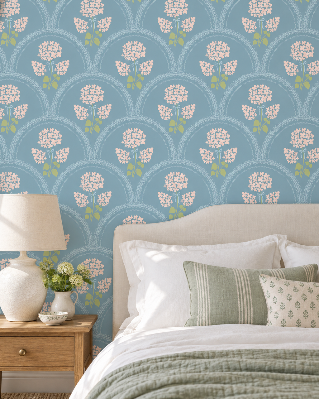 Hydrangea Arch Wallpaper in a styled interior