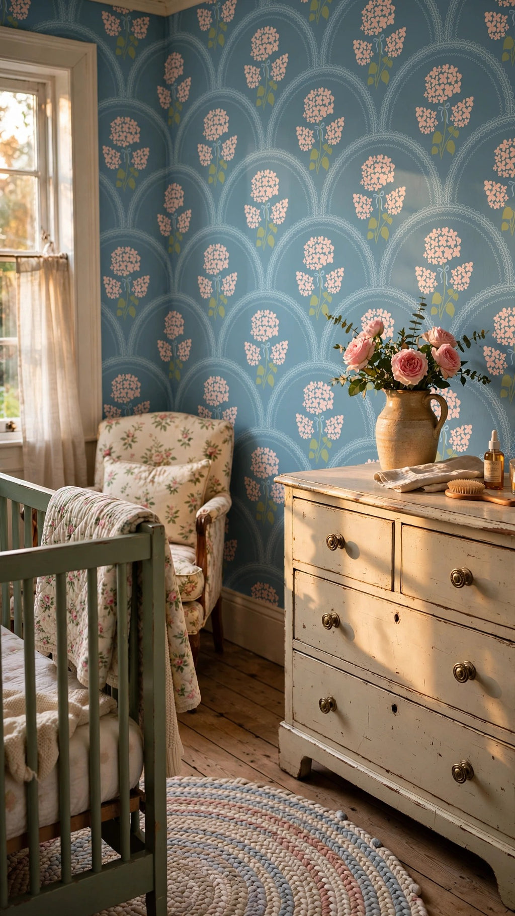 Hydrangea Arch Wallpaper in a styled interior