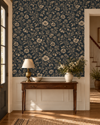 Etched Garden Wallpaper entryway with smaller original botanical pattern
