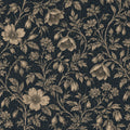Etched Garden Wallpaper flat botanical pattern in charcoal navy and flax