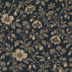 Etched Garden Wallpaper flat botanical pattern in charcoal navy and flax