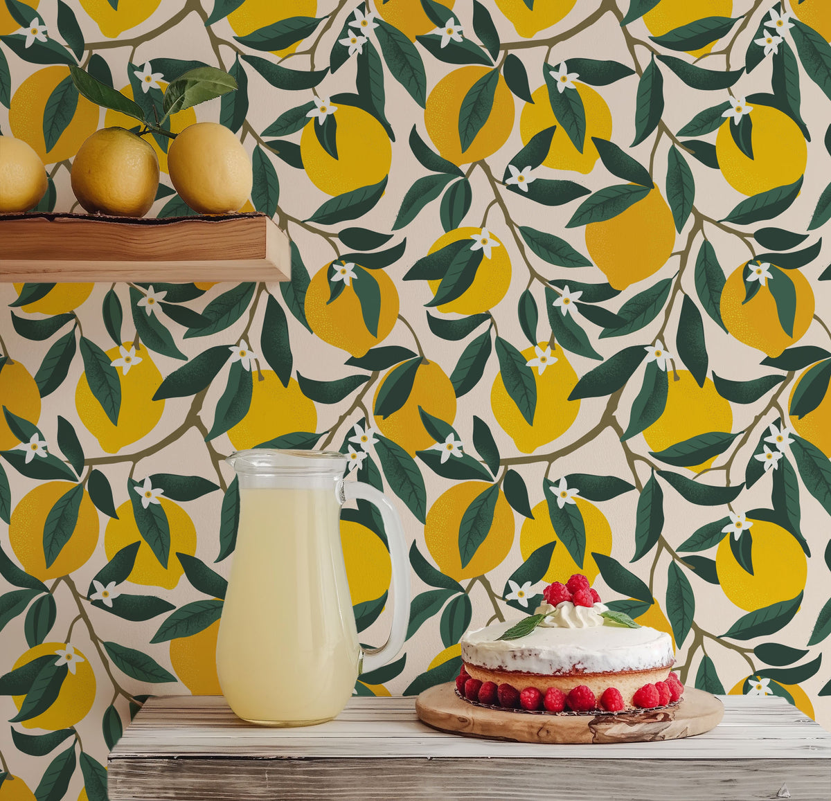 kitchen lemon wallpaper, premium peel & stick, 2x4 feet 24 inches x 48 inches, home decor