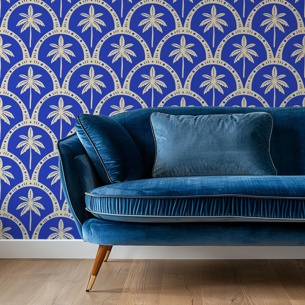 azure palms wallpaper, premium peel & stick, 2x6 feet 24 inchesx 72 inches, home decor