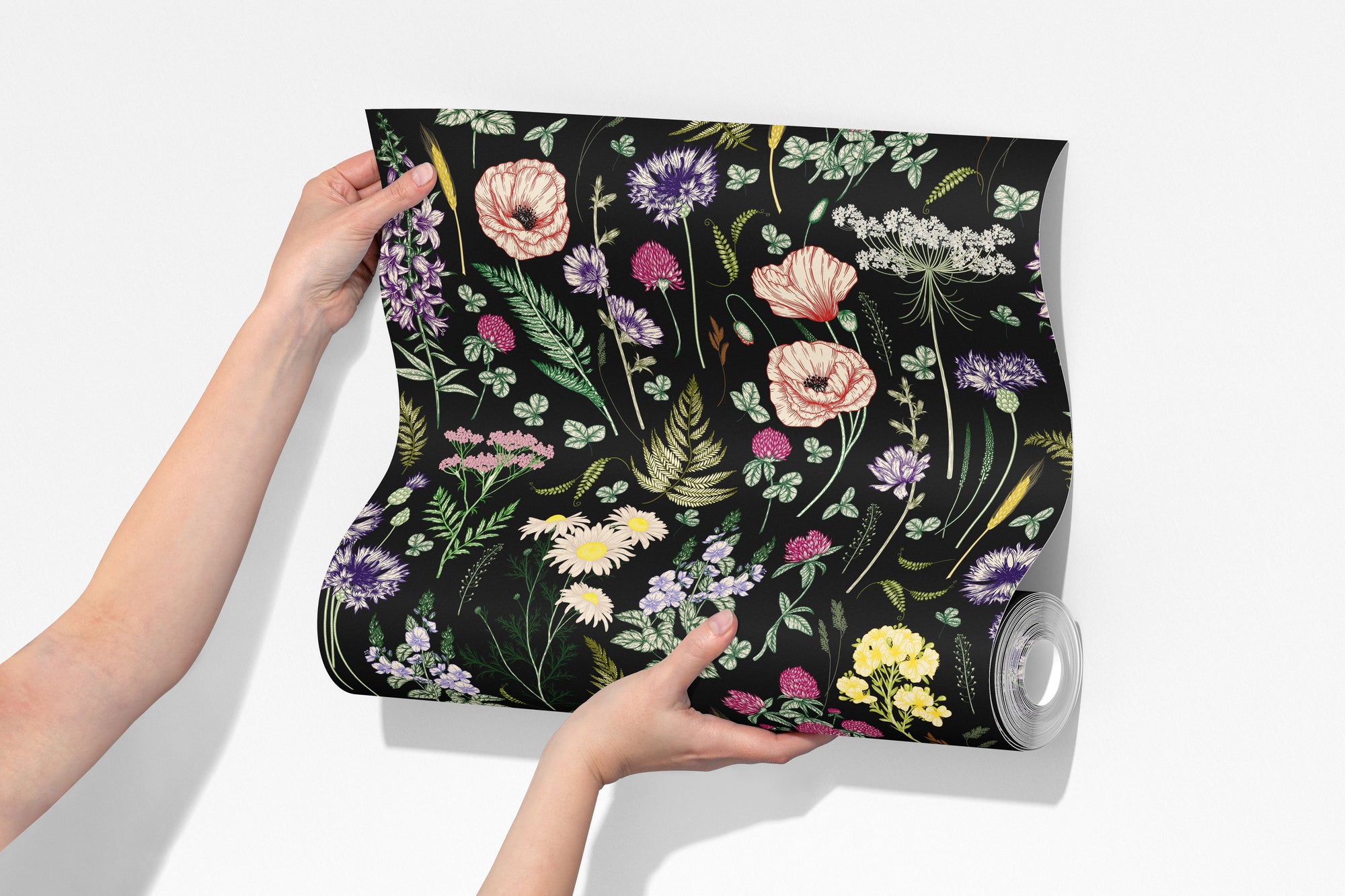 midnight meadow wallpaper, premium peel & stick, 2x8 feet 24 inches x 96 inches, home decor