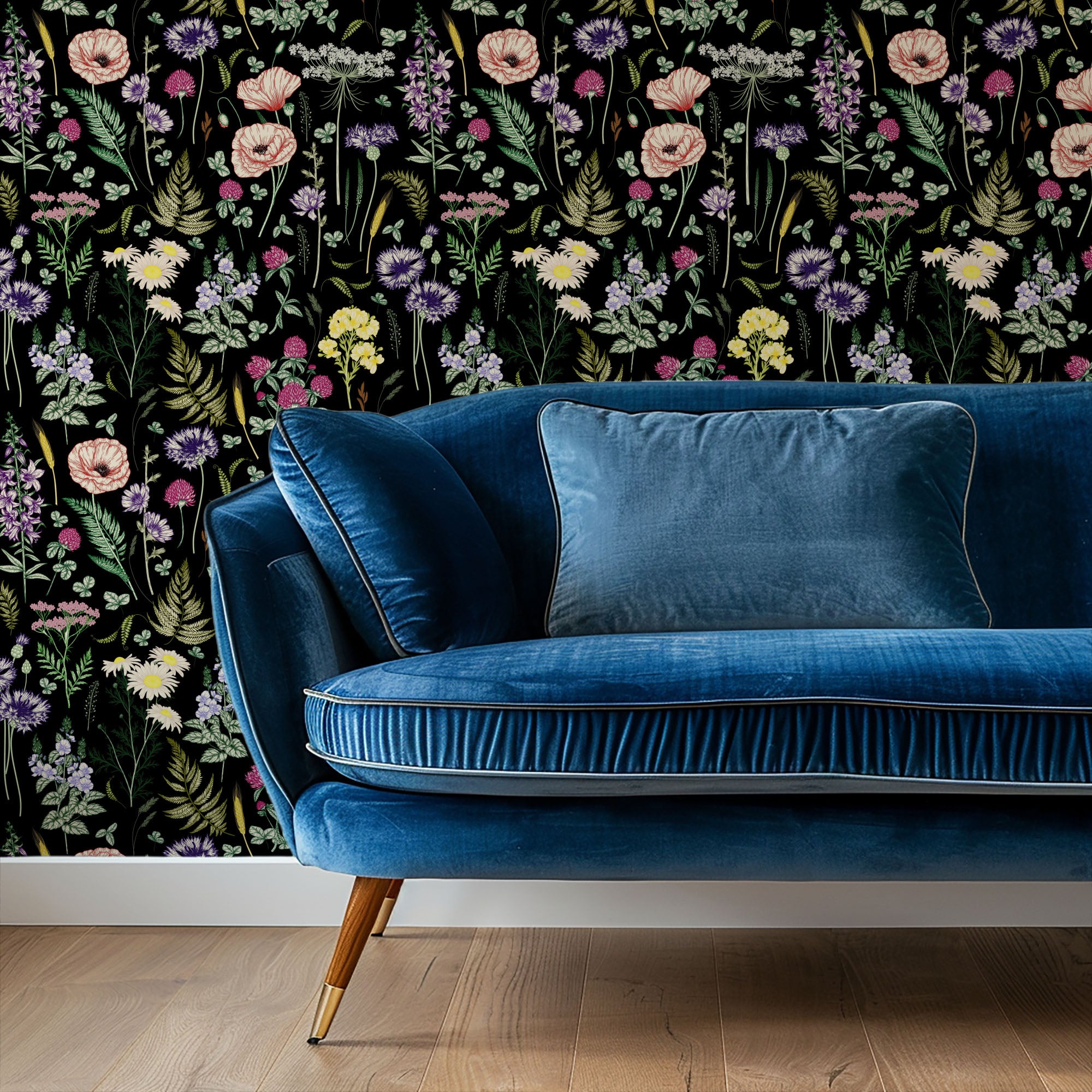 midnight meadow wallpaper, premium peel & stick, 2x6 feet 24 inchesx 72 inches, home decor