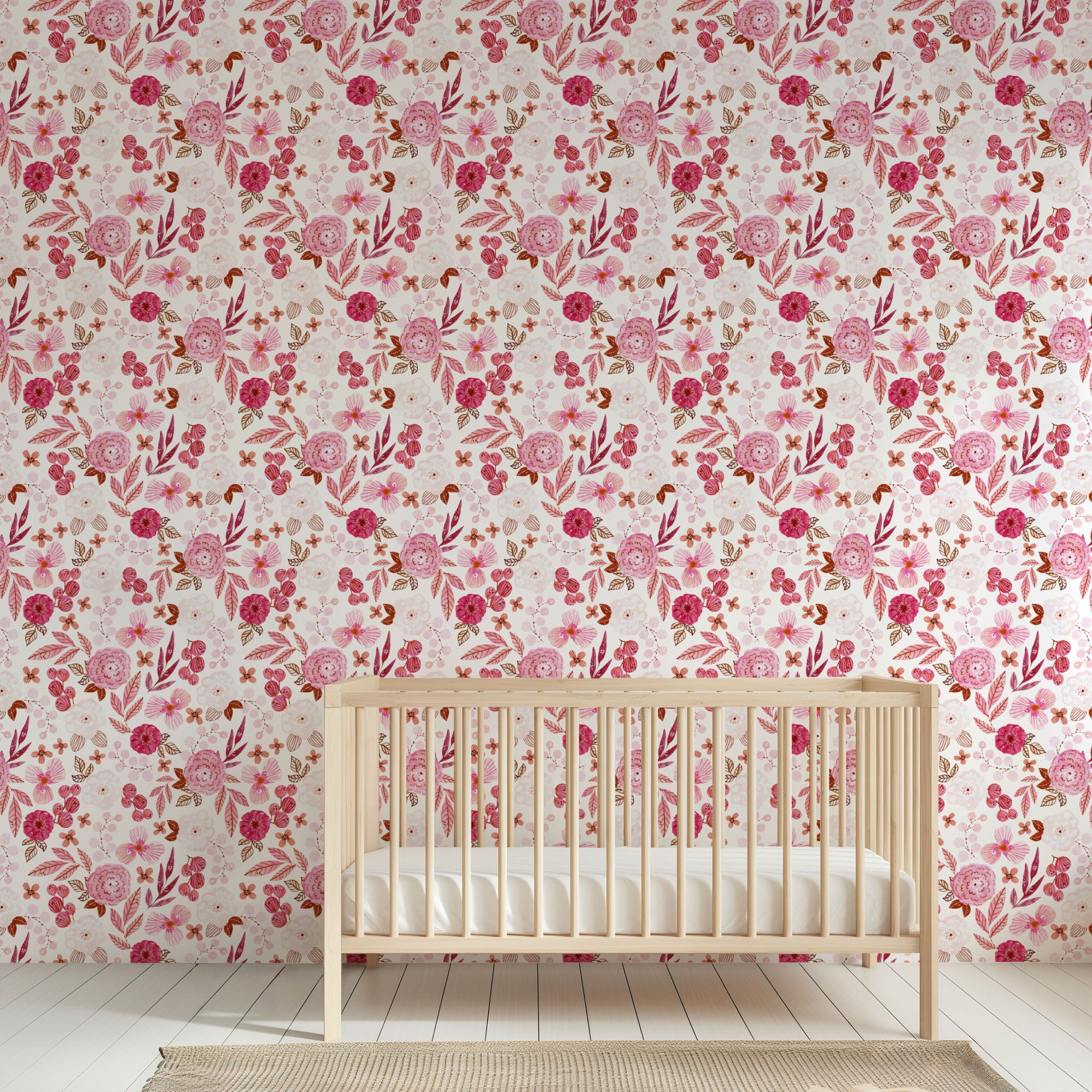 cottage rose wallpaper, premium peel & stick, 2x10 feet 24 inchesx 120 inches, home decor
