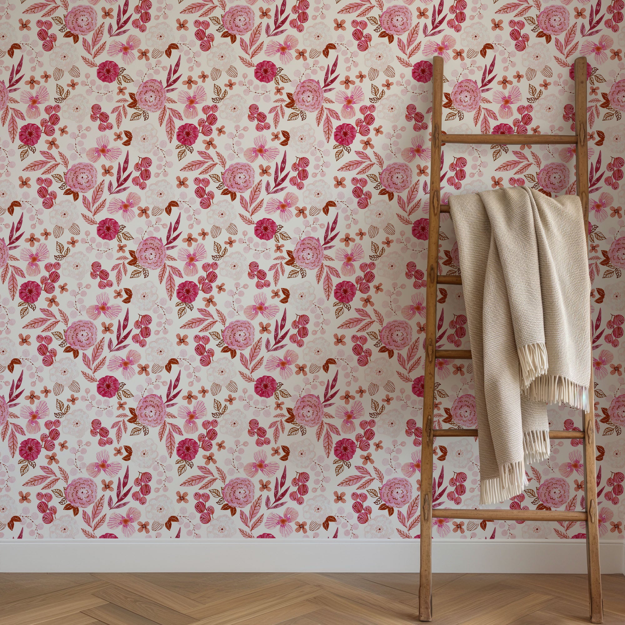 cottage rose wallpaper, premium peel & stick, 2x8 feet 24 inches x 96 inches, home decor