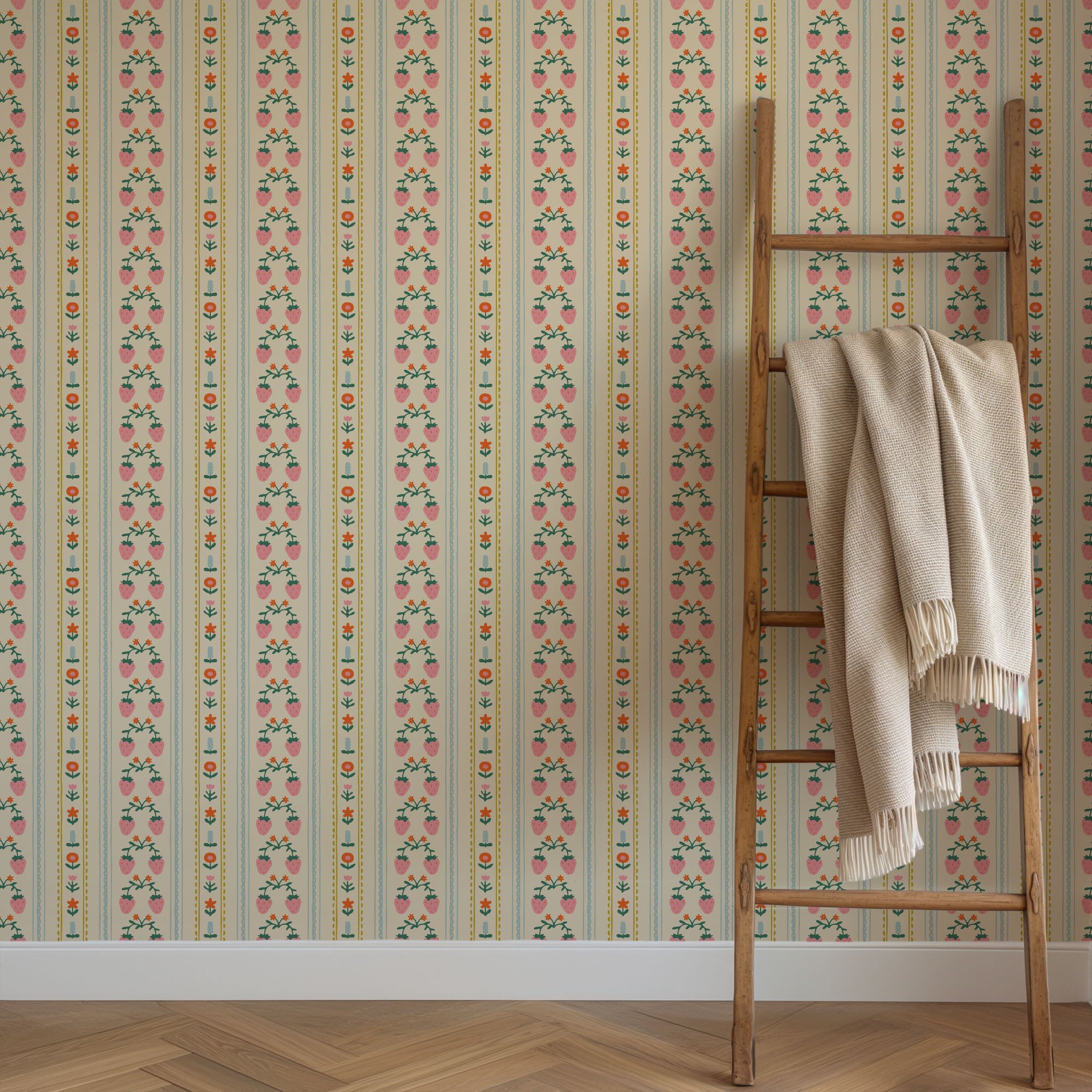 vintage berry wallpaper, premium peel & stick, 2x8 feet 24 inches x 96 inches, home decor