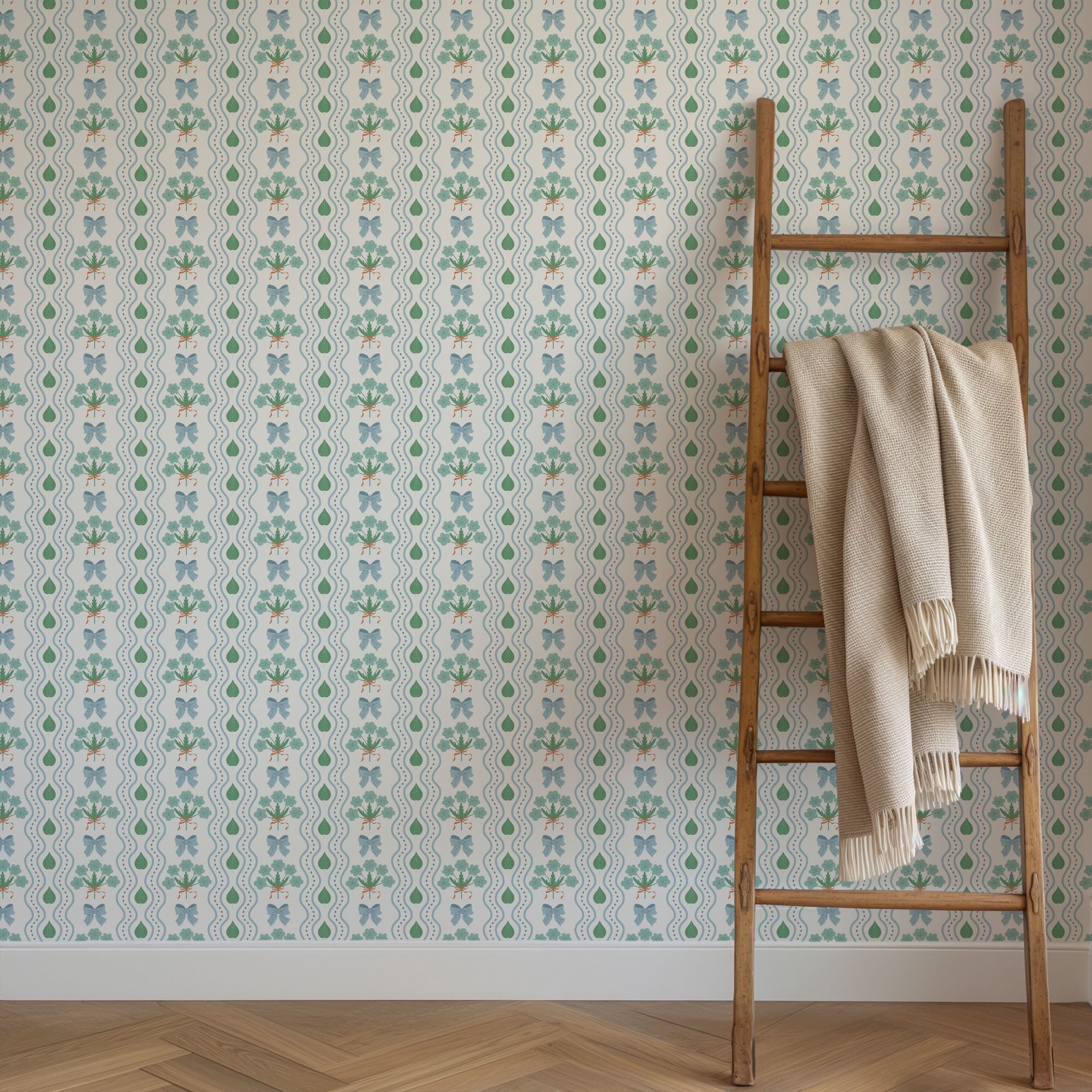 clover bouquet wallpaper, premium peel & stick, 2x10 feet 24 inchesx 120 inches, home decor
