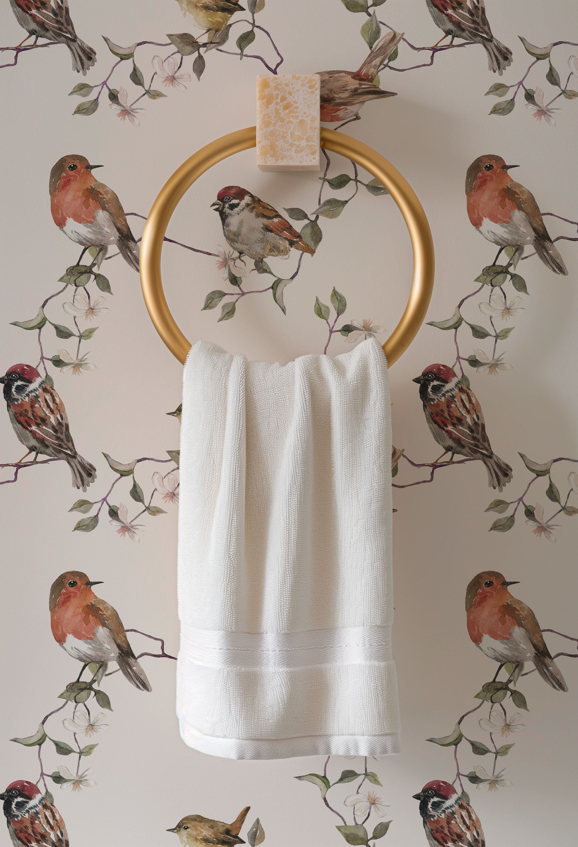 botanical birds wallpaper, premium peel & stick, beige, home decor