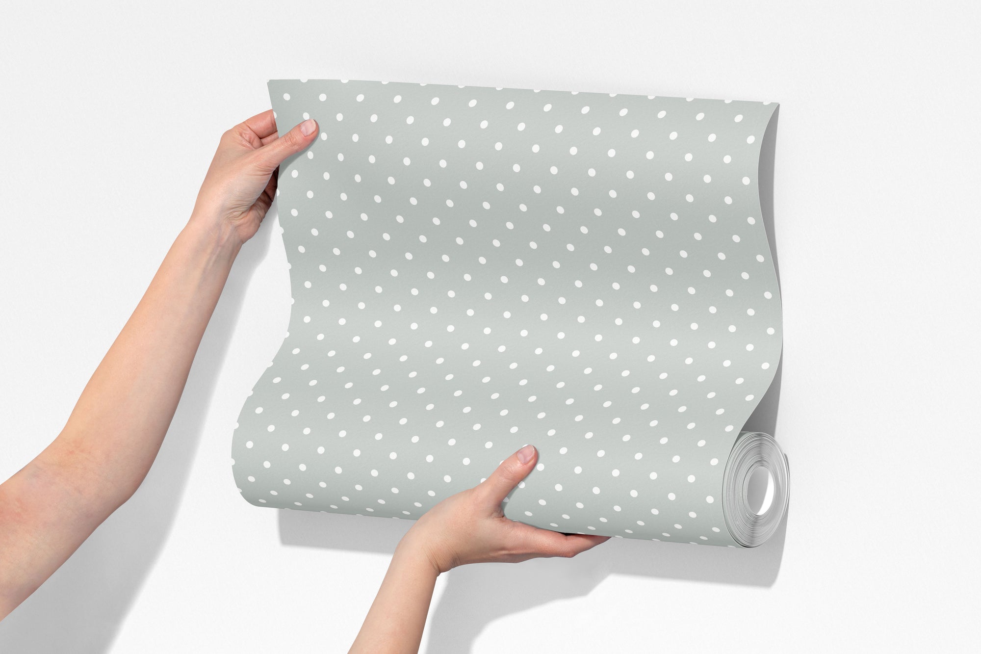 mini polka dots wallpaper, premium peel & stick, sample 12 inchesx12 inches, dots; green, wallpaper decor