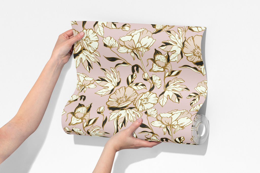 blush peonies wallpaper, premium peel & stick, 2x4 feet 24 inches x 48 inches, home decor