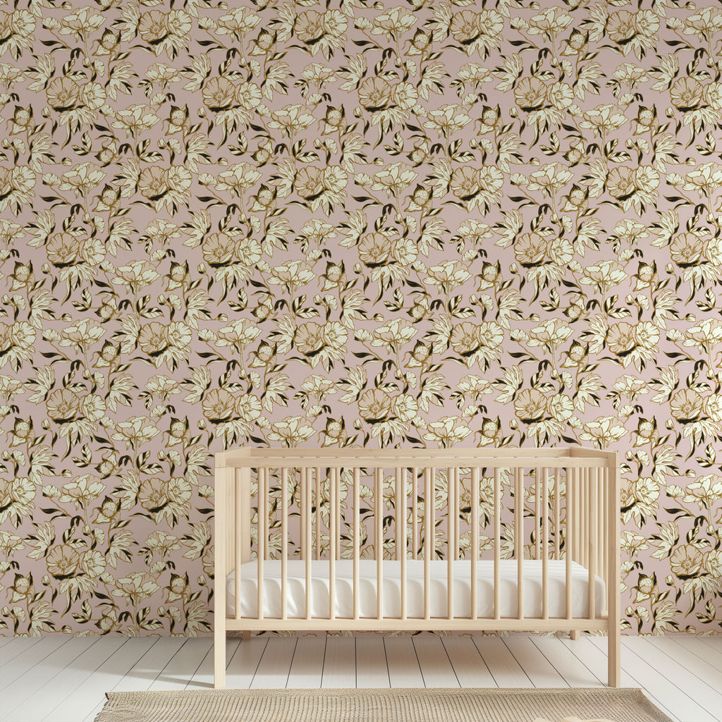 blush peonies wallpaper, premium peel & stick, 2x8 feet 24 inches x 96 inches, home decor