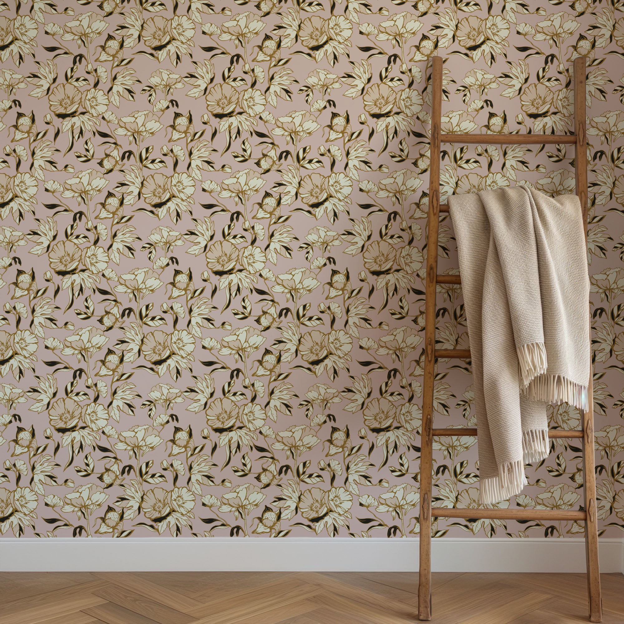 blush peonies wallpaper, premium peel & stick, 2x10 feet 24 inchesx 120 inches, home decor