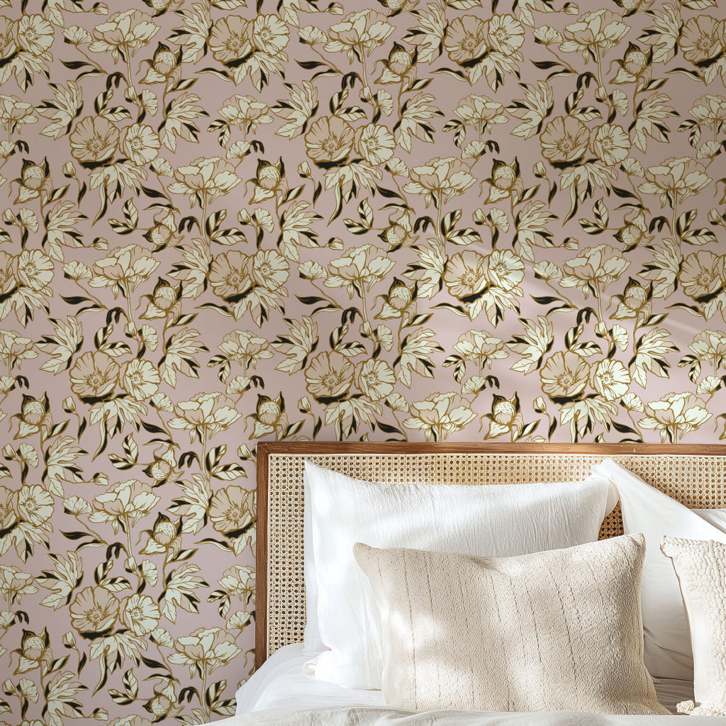 blush peonies wallpaper, premium peel & stick, 2x12 feet 24 inchesx 144 inches, home decor