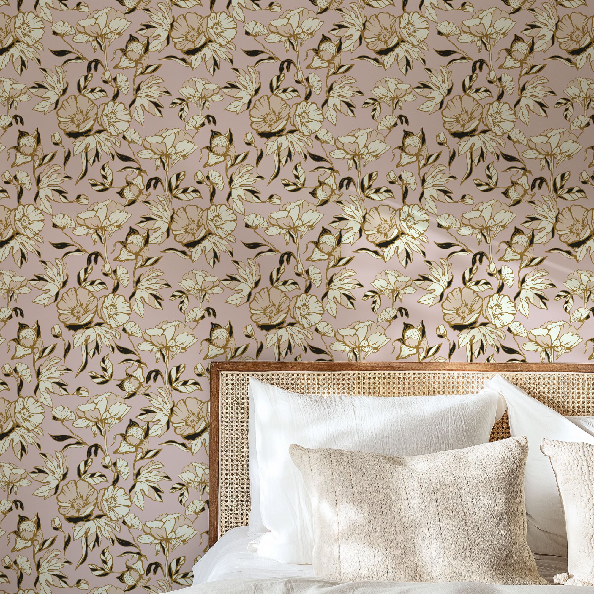 blush peonies wallpaper, premium peel & stick, 2x12 feet 24 inchesx 144 inches, home decor