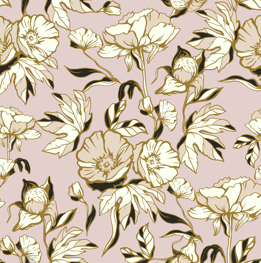 blush peonies wallpaper, premium peel & stick, sample 12 inchesx12 inches, floral; beige; pink, wallpaper decor