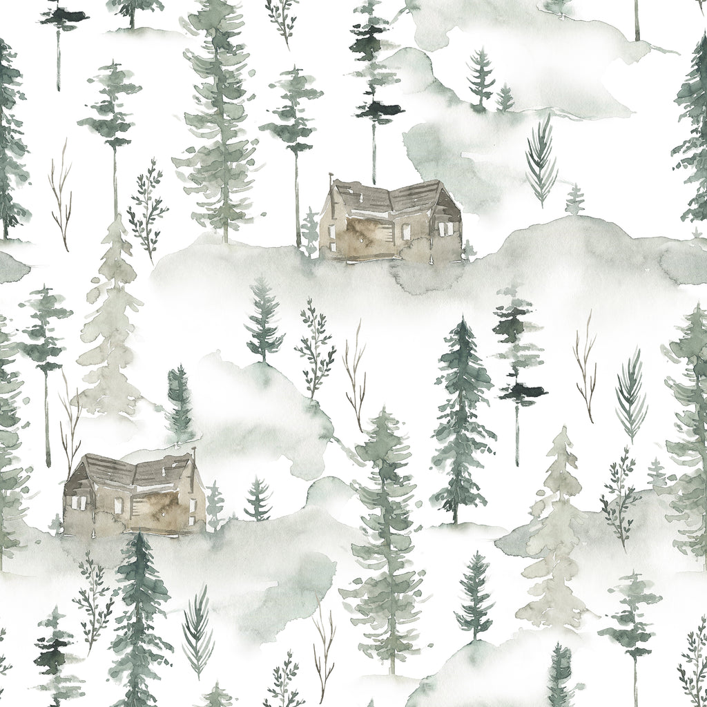 Watercolor Pine Forest Wallpaper