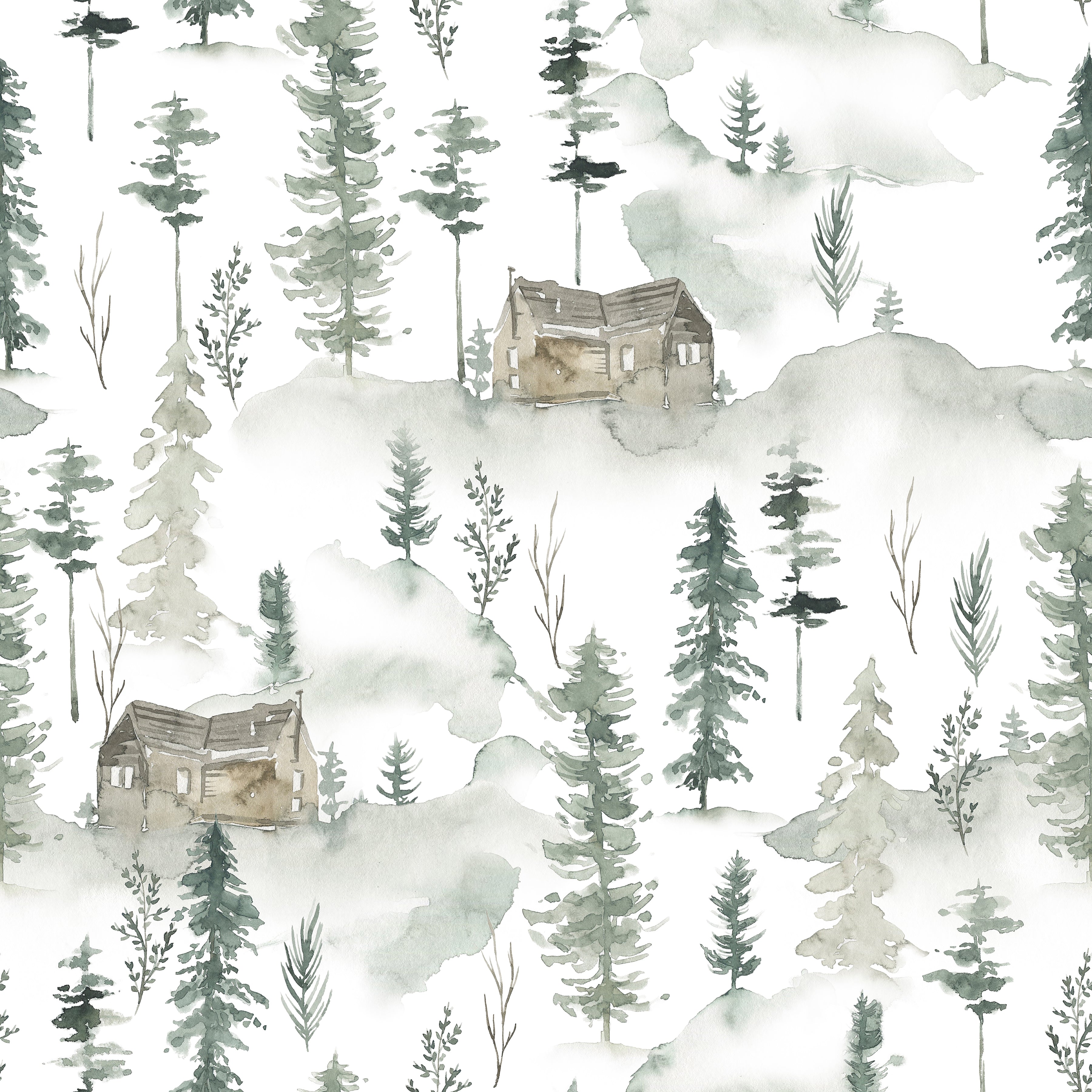 Watercolor Pine Forest Wallpaper