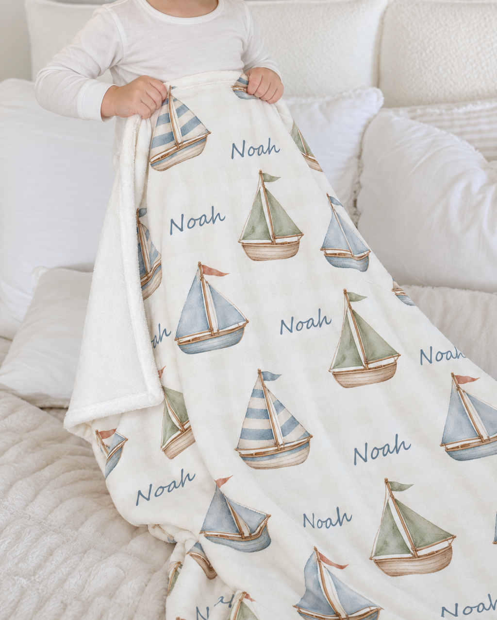 Little Sailboats Baby and Kids Blanket mockup