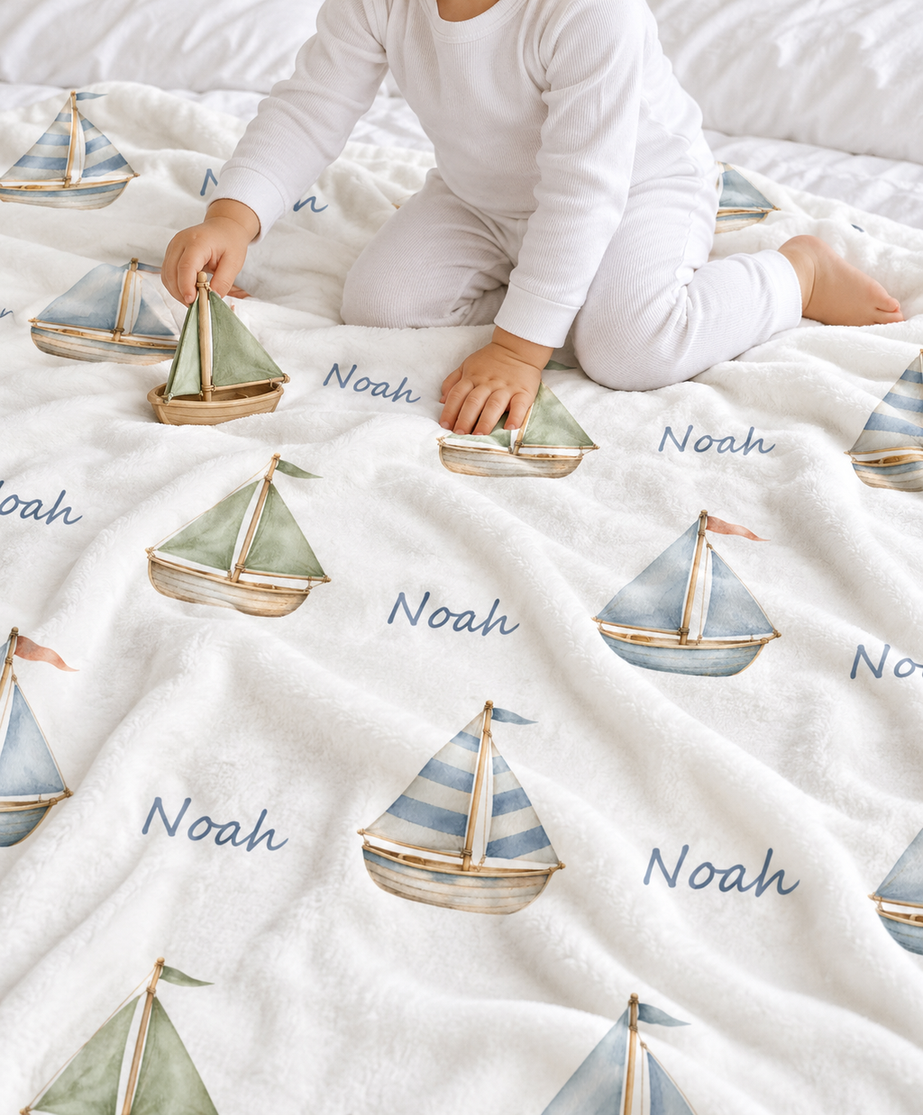 Little Sailboats Baby and Kids Blanket mockup