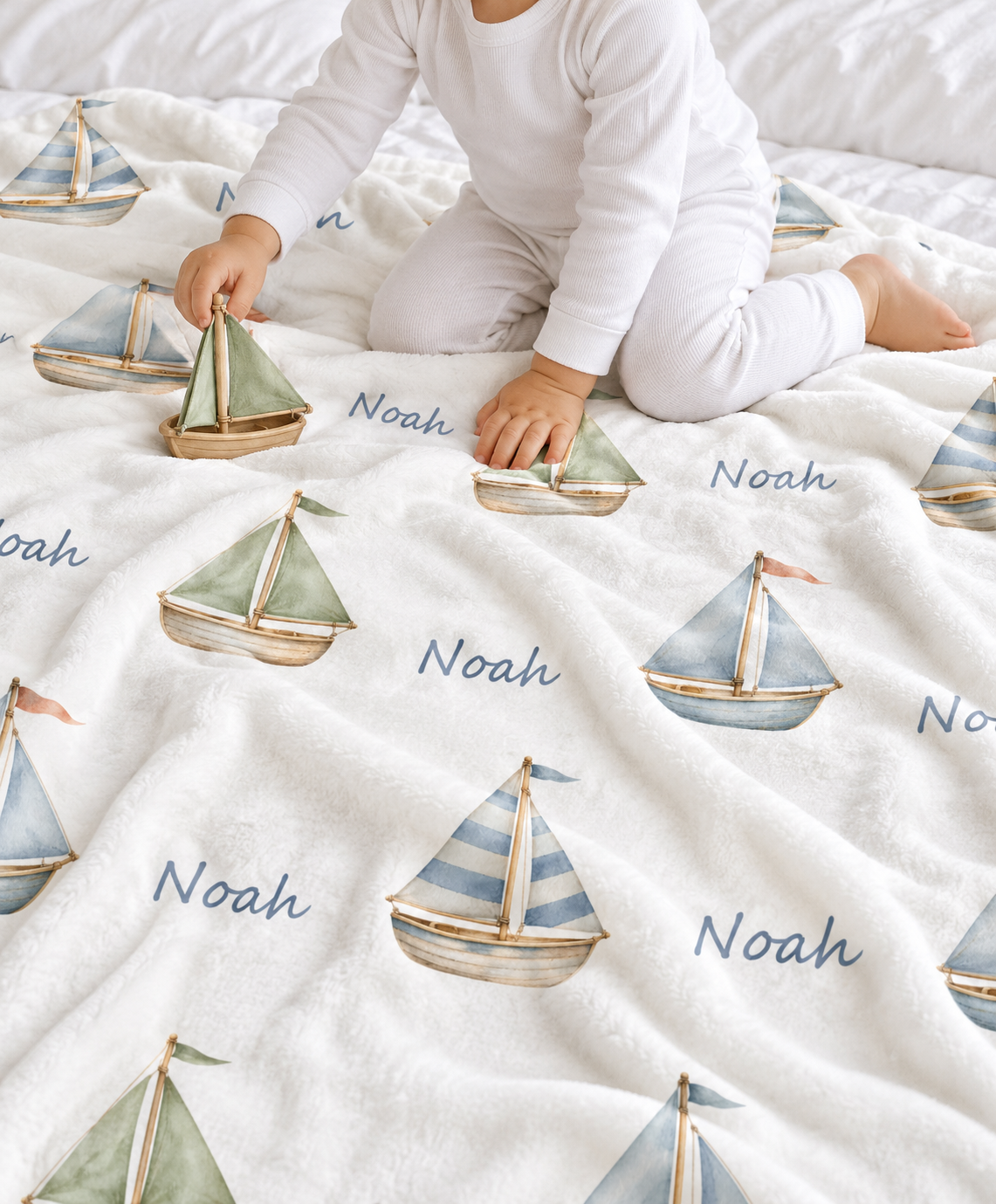 Little Sailboats Baby and Kids Blanket mockup