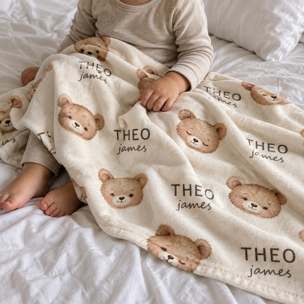Little Bear Faces Baby and Kids Blanket mockup