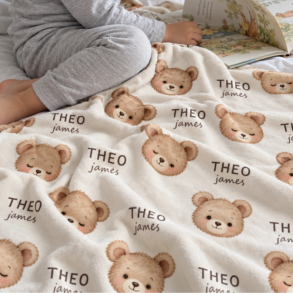 Little Bear Faces Baby and Kids Blanket mockup