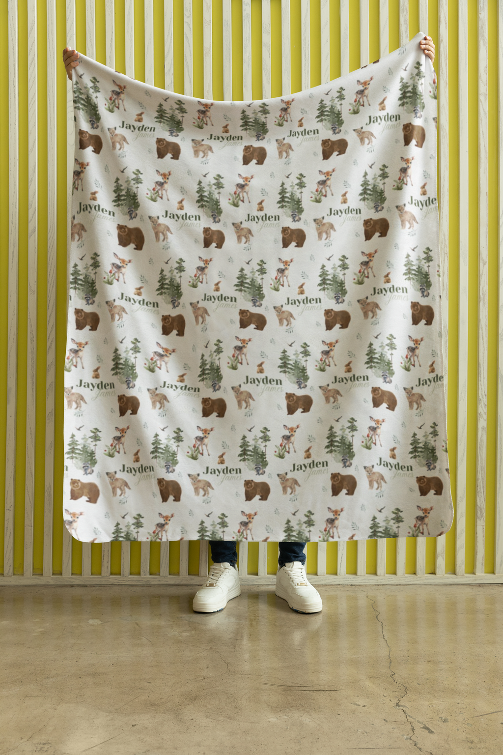 Personalized Woodland Animal Baby Name Custom Blanket Gift Idea For Baby Newborn & Kids