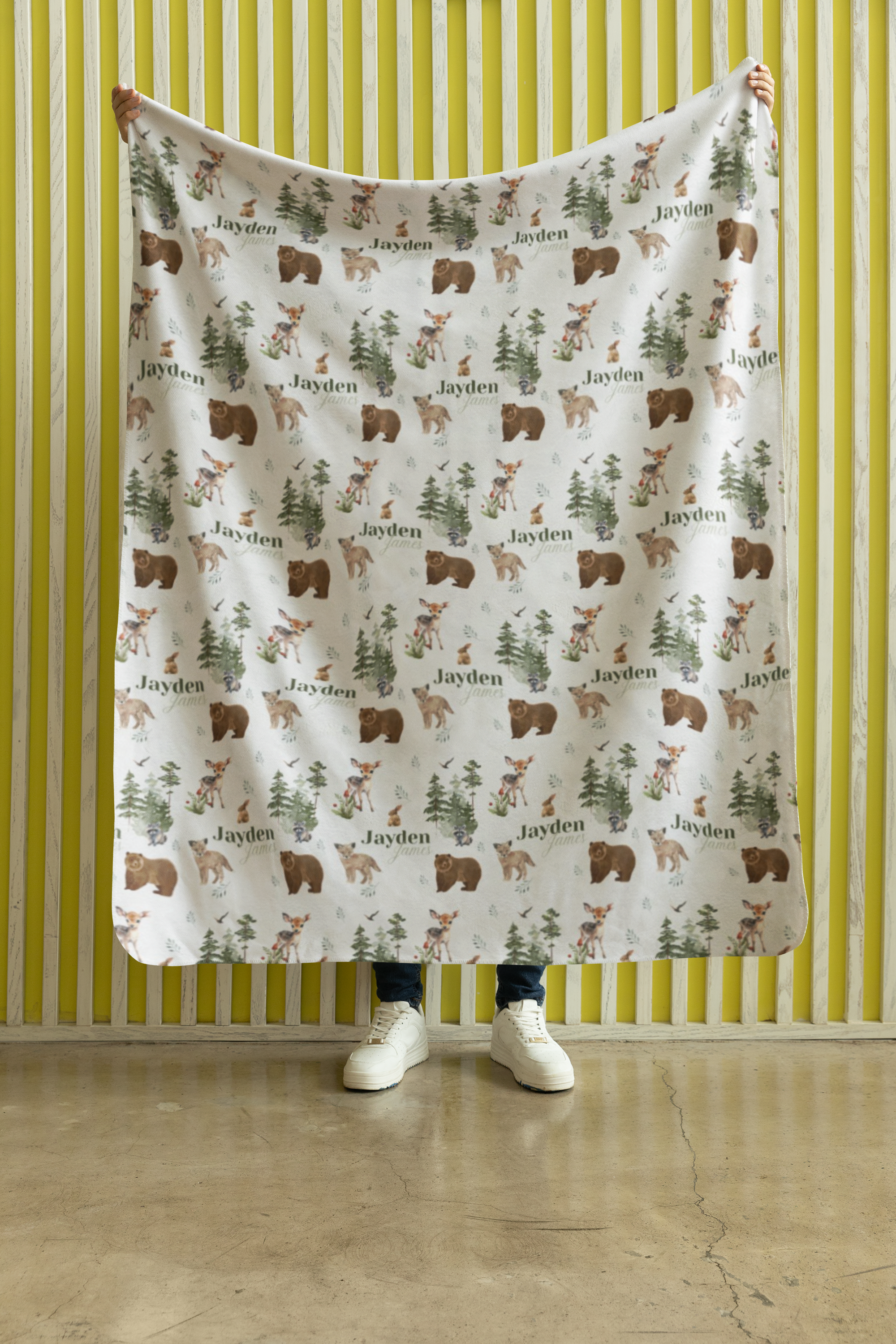 Personalized Woodland Animal Baby Name Custom Blanket Gift Idea For Baby Newborn & Kids