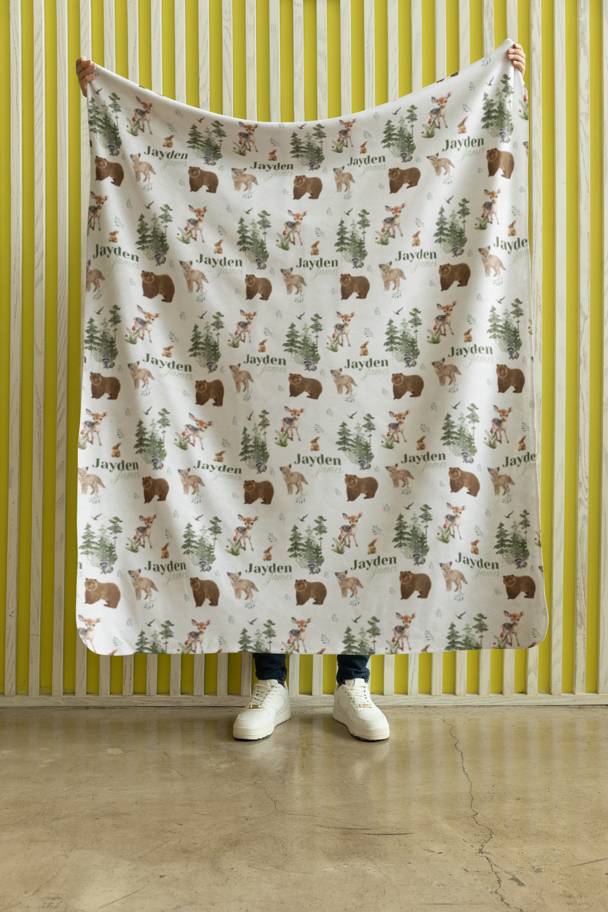personalized woodland animal baby name custom blanket gift idea for baby newborn & kids, 60" x 80", light weight plush, home decor