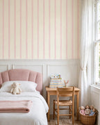 Pink Pinstripe Wallpaper in a softly styled children's room