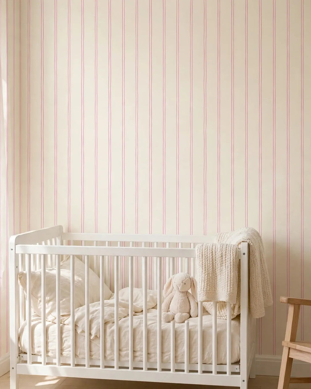 Pink Pinstripe Wallpaper in a softly styled children's room