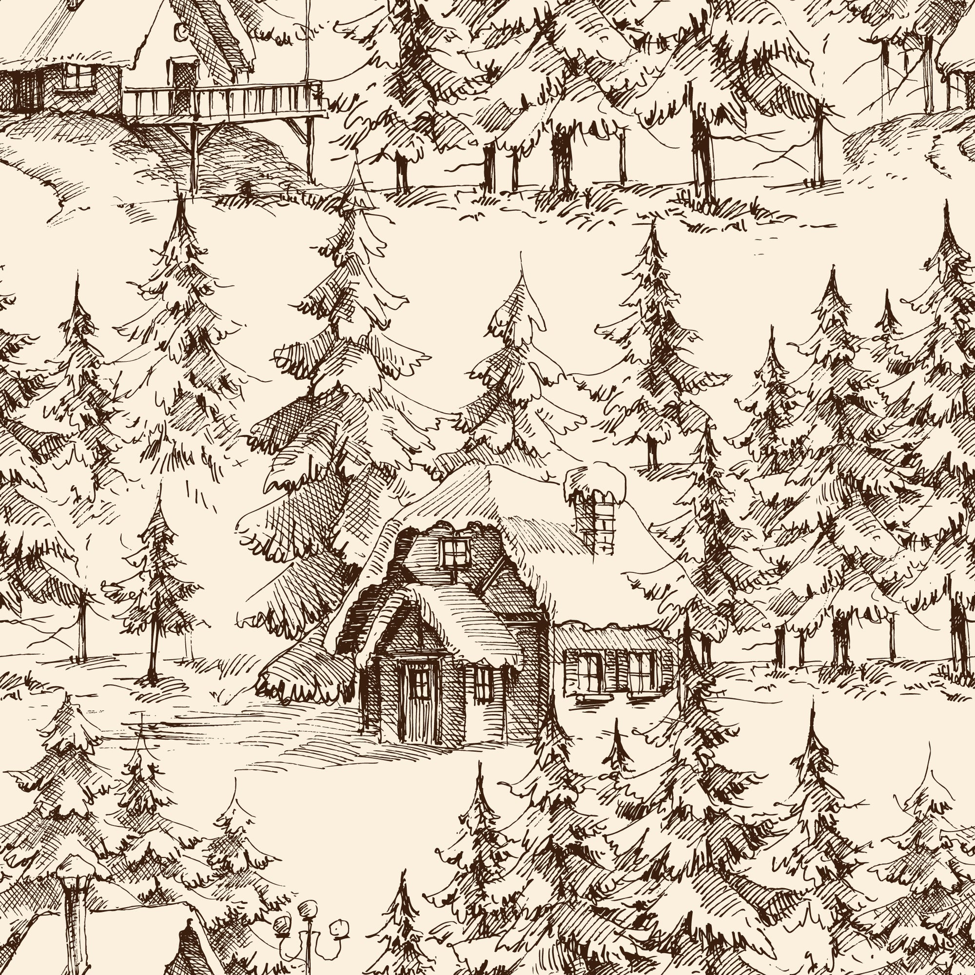Cabin Sketch Wallpaper