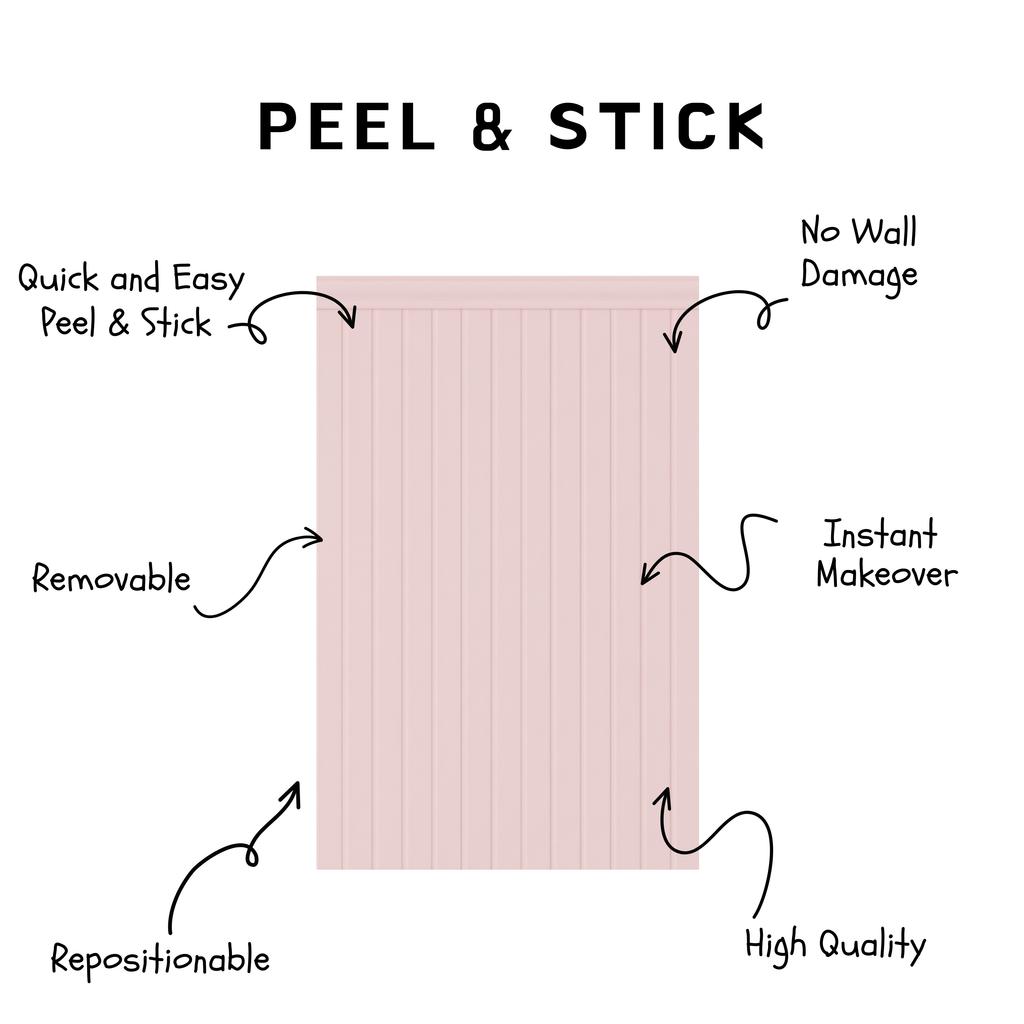 Pink Beadboard Peel & Stick Wall Panel Decals – Removable Modern Wainscoting for Accent Walls, Bedrooms & Nurseries